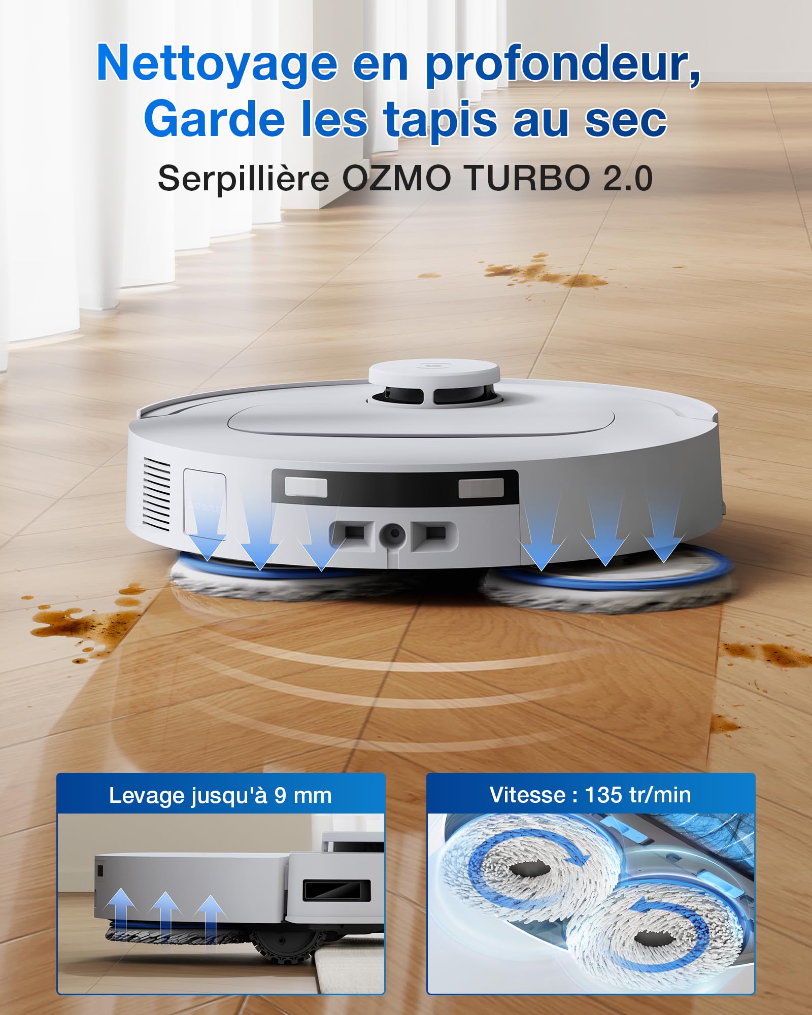ECOVACS DEEBOT T30C OMNI Robot Aspirateur Laveur avec Station, Aspirateur Robot 20000Pa, Lavage à l'eau chaude 75℃, Serpillière OZMO TURBO 2.0, Brosse ZeroTangle 3.0, Nettoyage humide adaptatif, Blanc