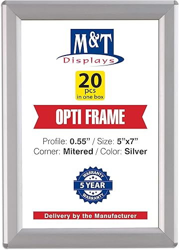 Miniatura 12 de M&T Displays Opti Snap - Marco para póster de 5 x 7 pulgadas, color plateado, perfil de aluminio de 0.55 pulgadas, carga frontal, montaje en pared
