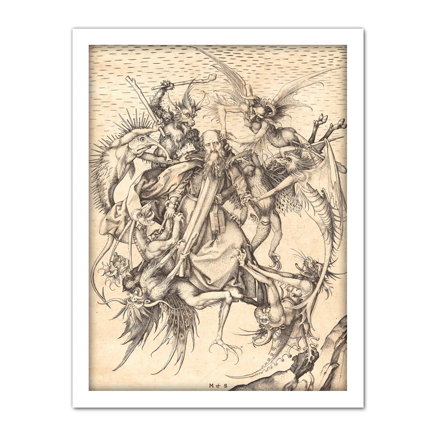 Schongauer Temptation Saint Anthony Engraving Large Framed Art Print Poster Wall Decor 18x24 in