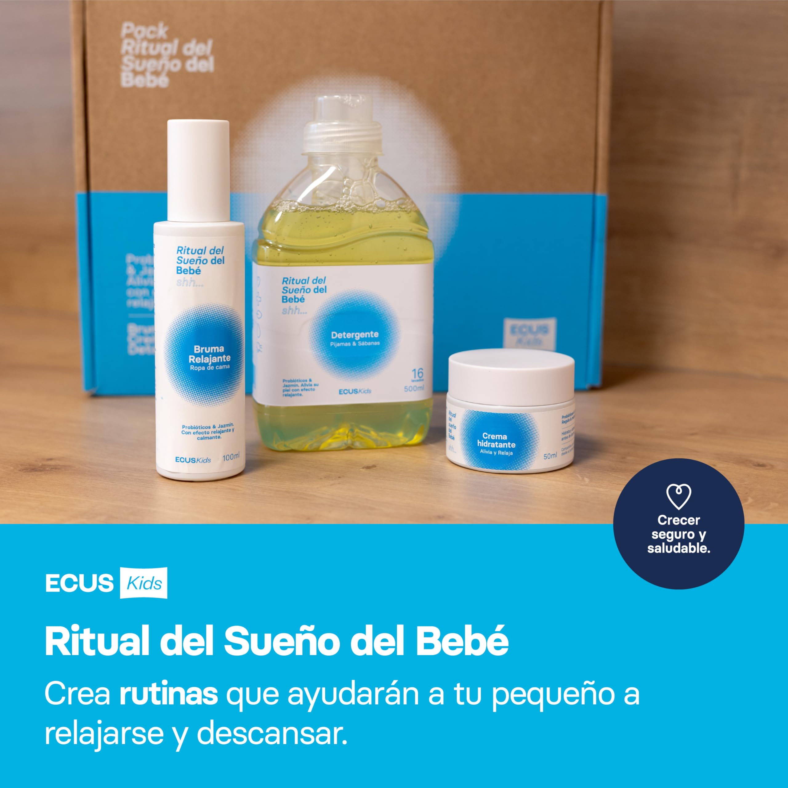 ECUS Kids Pack Crema Bebe Ritual del Sueño con Probióticos. Regalo bebe | Detergente, crema hidratante y bruma relajante, piel delicada, ideal como regalo para recién nacido
