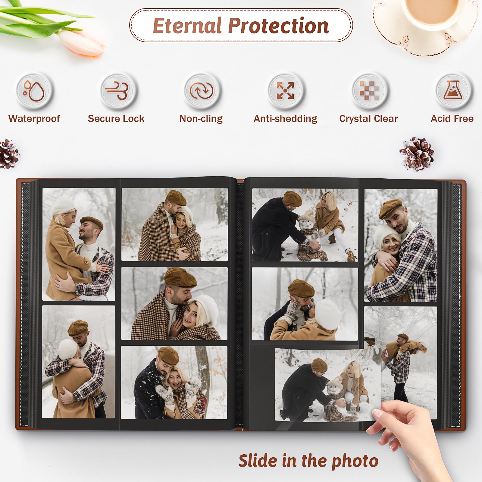 Popotop Album fotografico da 10 x 15 cm, 800 tasche, con copertina rigida in pelle, grande album fotografico con 80 pagine per famiglia, viaggi, matrimoni, regali per bambini