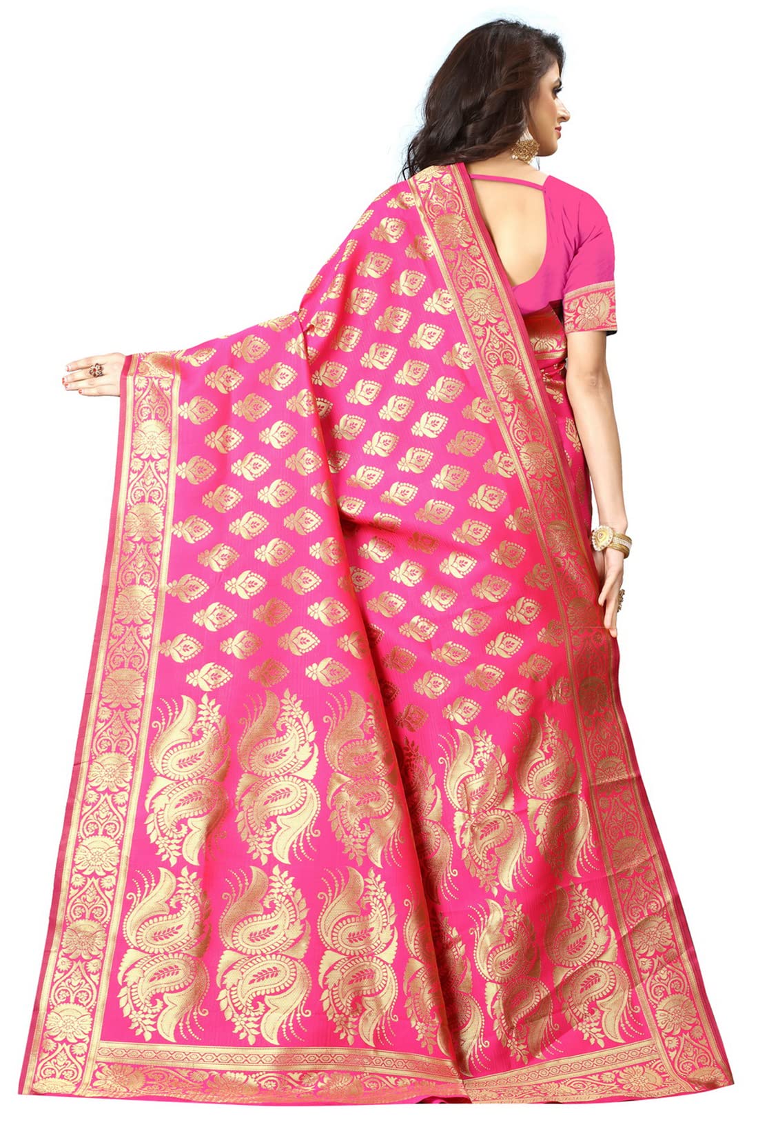 Sugathari Women's Art Silk Pink Kanchipuram Saree (San Pari 75 Pink)