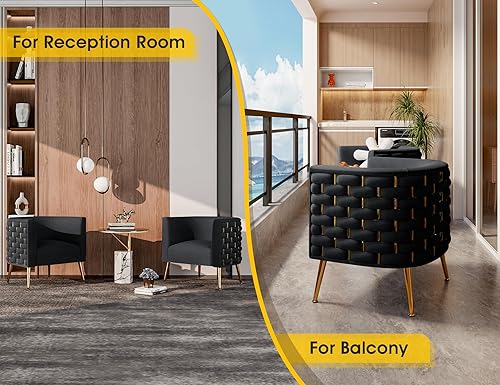 Miniatura 4 de Silla moderna de terciopelo con diseño de barril, cómoda y ancha tejida a mano con brazos tipo cubo, silla individual tapizada esponjosa para sala