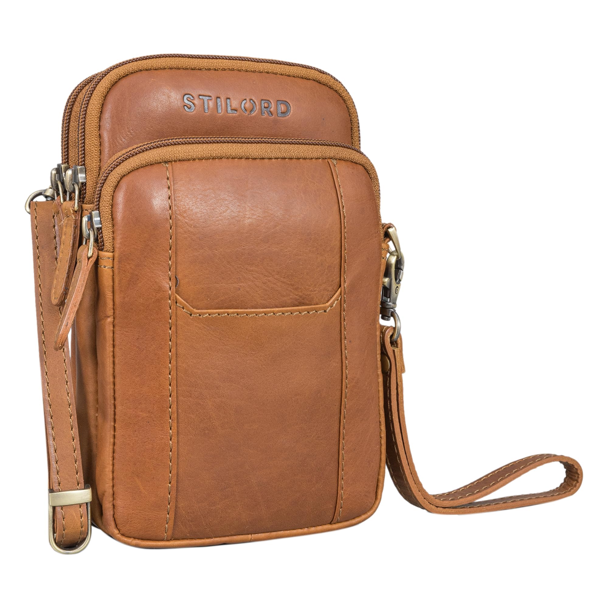 STILORD 'Tertius' Borsa Porta Cellulare in Pelle con Sistema 3-in-1 Piccola Borsa a Tracolla Marsupio da Cintura Vintage Pochette Uomo in Cuoio Genuino, Colore:cognac-marrone