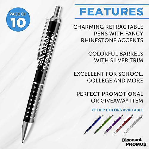 Miniatura 9 de DISCOUNT PROMOS Bolígrafos retráctiles personalizados con diamantes de imitación, paquete de 100 unidades, bolígrafos de plástico, texto