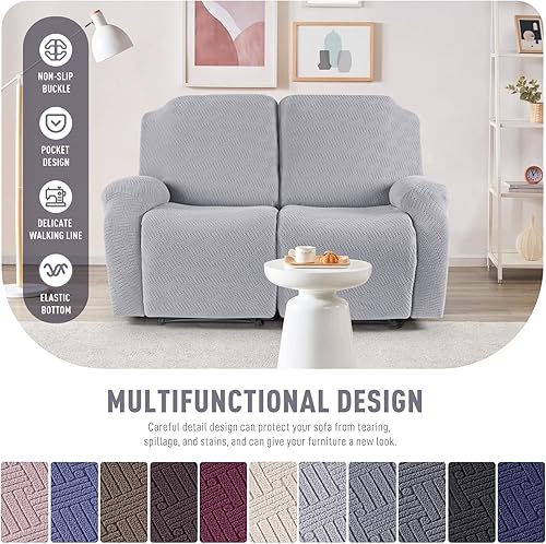 Vista 283 de KinCam Fundas para sillas reclinables, funda elástica y reclinable, fundas para sofá reclinable, fundas de sofá reclinable a rayas, fundas Gris