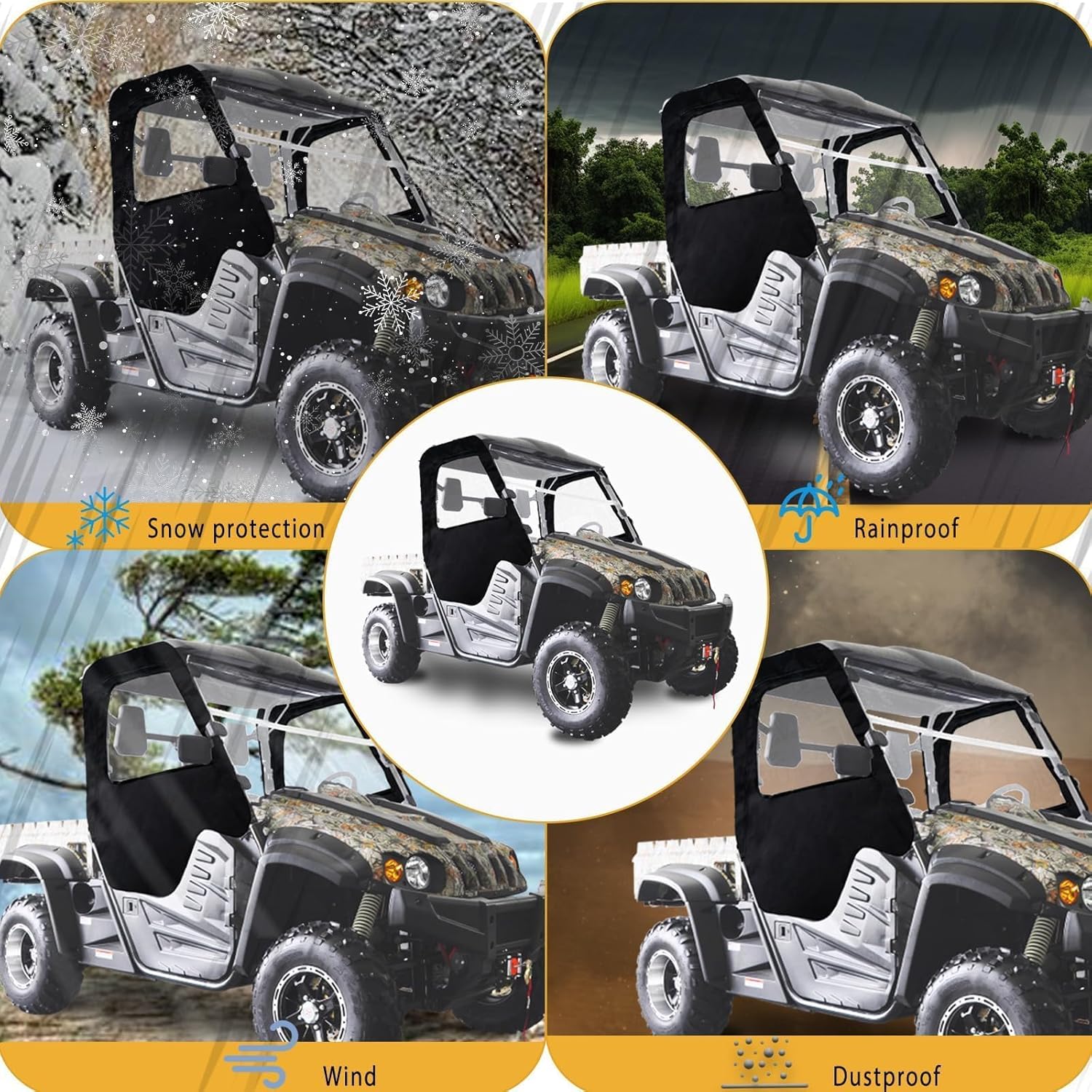 Chikia Hisun 500 700 Soft Side Doors Cab Enclosure Windshield Compatible with Hisun UTV 500 700 Axis 500 700 Coleman Outfitter 500 700 Massimo MSU500 Zipper Window