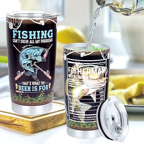 Miniatura 5 de Jucham Regalos de pesca de Navidad para hombres, regalos para el día del padre para pescador, vaso aislado de acero inoxidable de 20 onzas, taza de