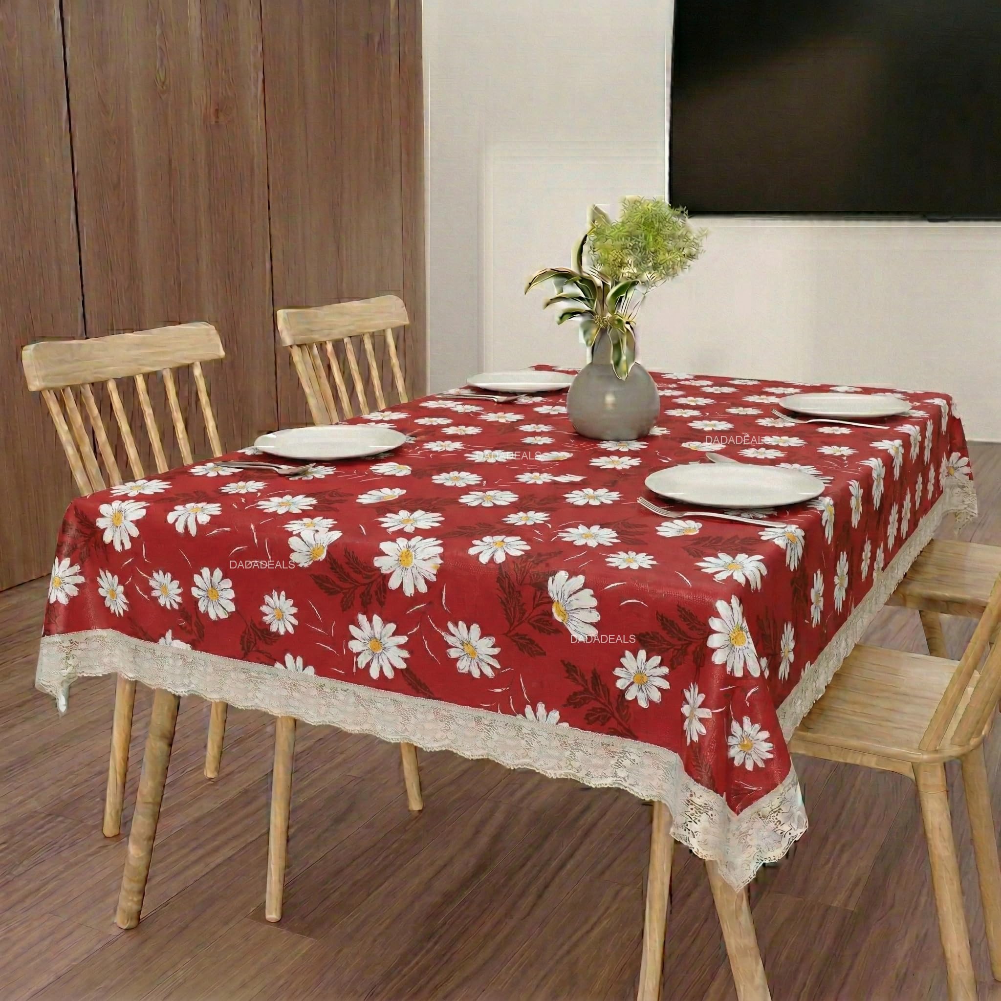 DadaDeals Premium Dining Table Cover for 6 to 8 Seater, 60 x 90 inch Size, Waterproof and Dustproof (Pink White Flower, 60x90 inch- 6-8 Seater)-image-12