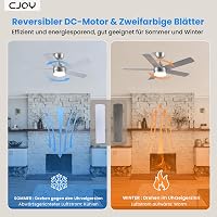 CJOY 107 cm Mennyezeti Ventilátor Lámpával - Ezüst/Fa, Távirányítós, 3 Színhőmérséklet, 5 Lapát, Csendes DC Motor, Hálószobába, Nappaliba 2
