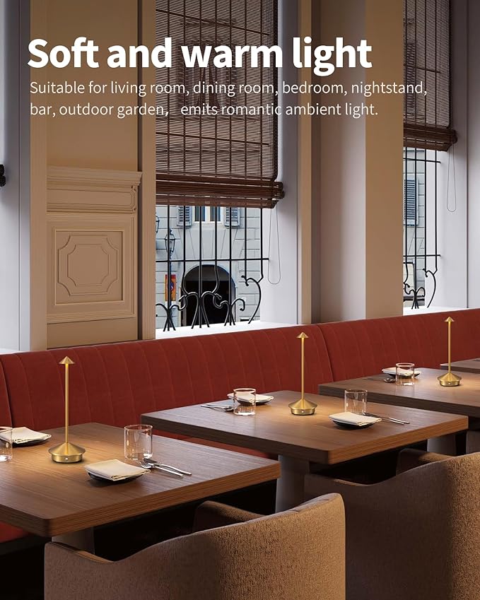 NEWSEE Modern Cordless Table Lamp Set of 2, Portable LED Desk Lamps, 5000mAh Rechargeable Battery Operated Lighting for Bedroom Dining Room Restaurant Coffee Shop Camping Night Light (Gold) photo 6