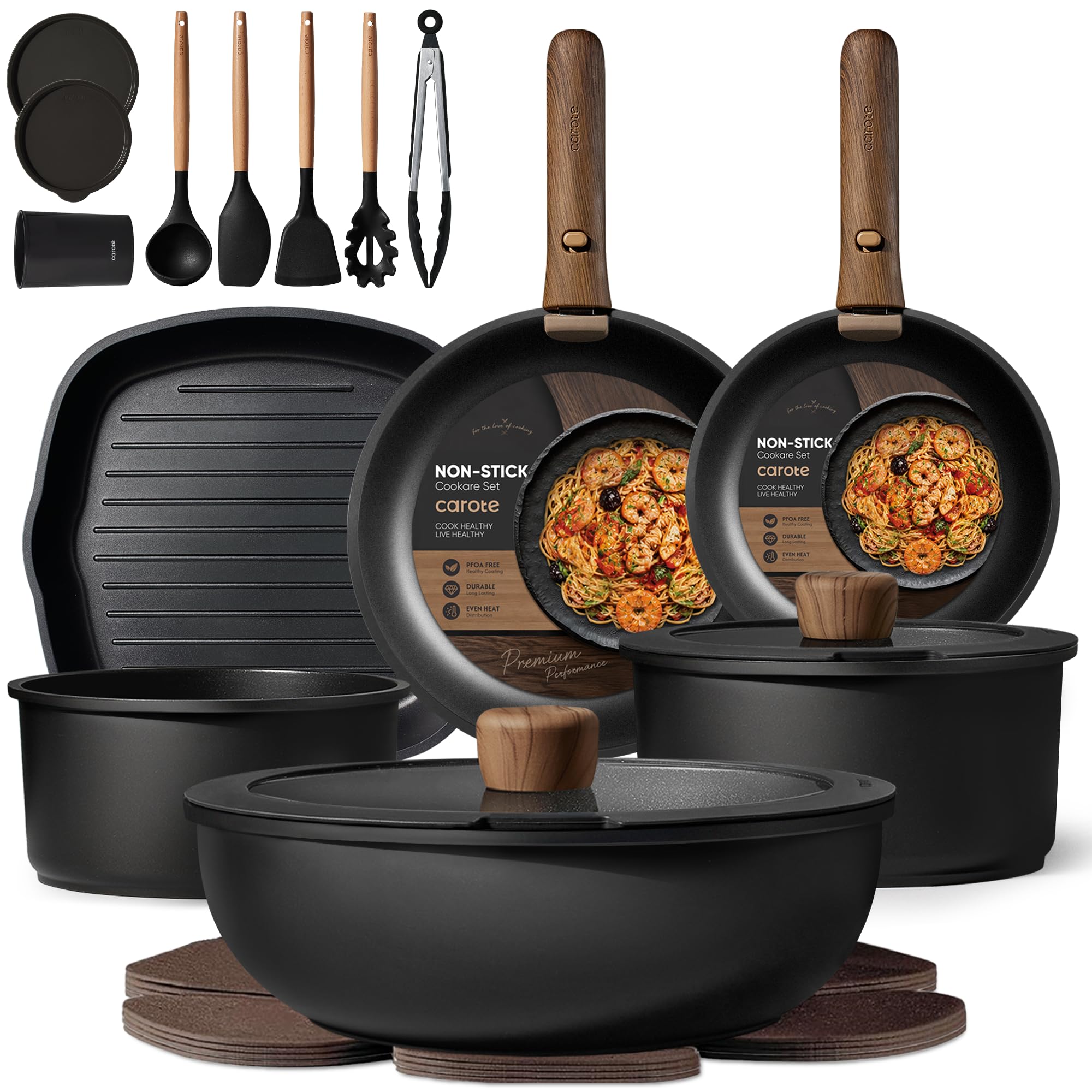 Photo 1 of BROKEN LID **CAROTE 23-Piece Non-Stick Cookware Set with Detachable Handle