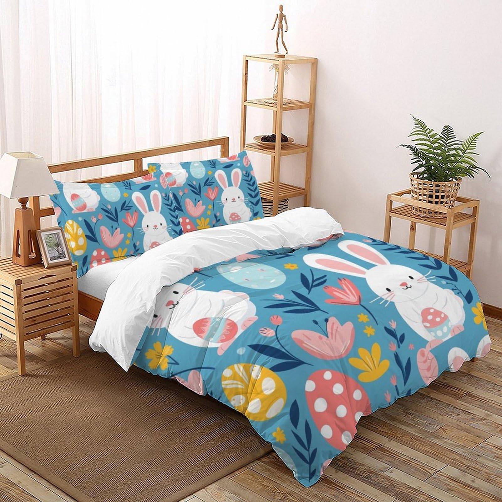 Housse de couette lapin blanc motif imprimé 3D en literie Super King luxe