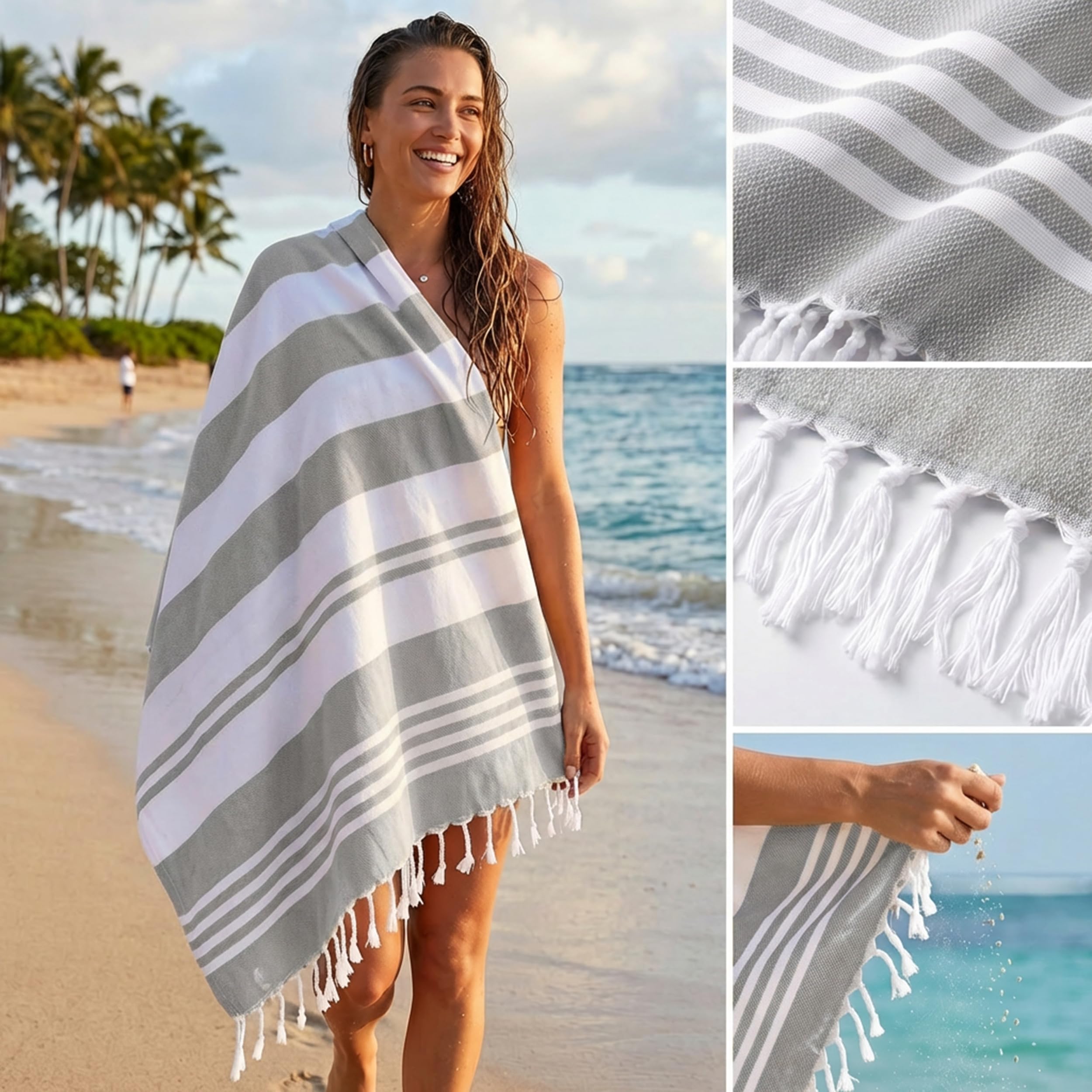 Utopia Towels Peshtemal Lot de 4 Serviettes de Plage Turques 100% Coton résistantes au Sable, légères, à séchage Rapide, pré-lavées, Grandes Tailles, (100 x 183 cm), Gris Frais
