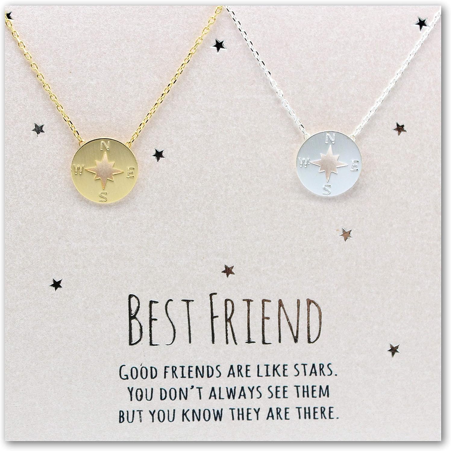 Dianpearl Compass Necklace for Girlfriends and women / 14K Gold plated dainty Necklace/Gold and SIlver color/Christmas gift