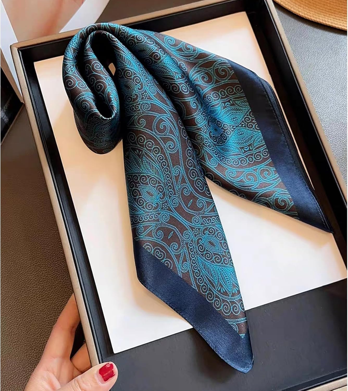 100% Mulberry Silk Neck Scarf - 21"x21" Small Printed Square Neckerchief Scarves for Women Gift Packed - Image 5