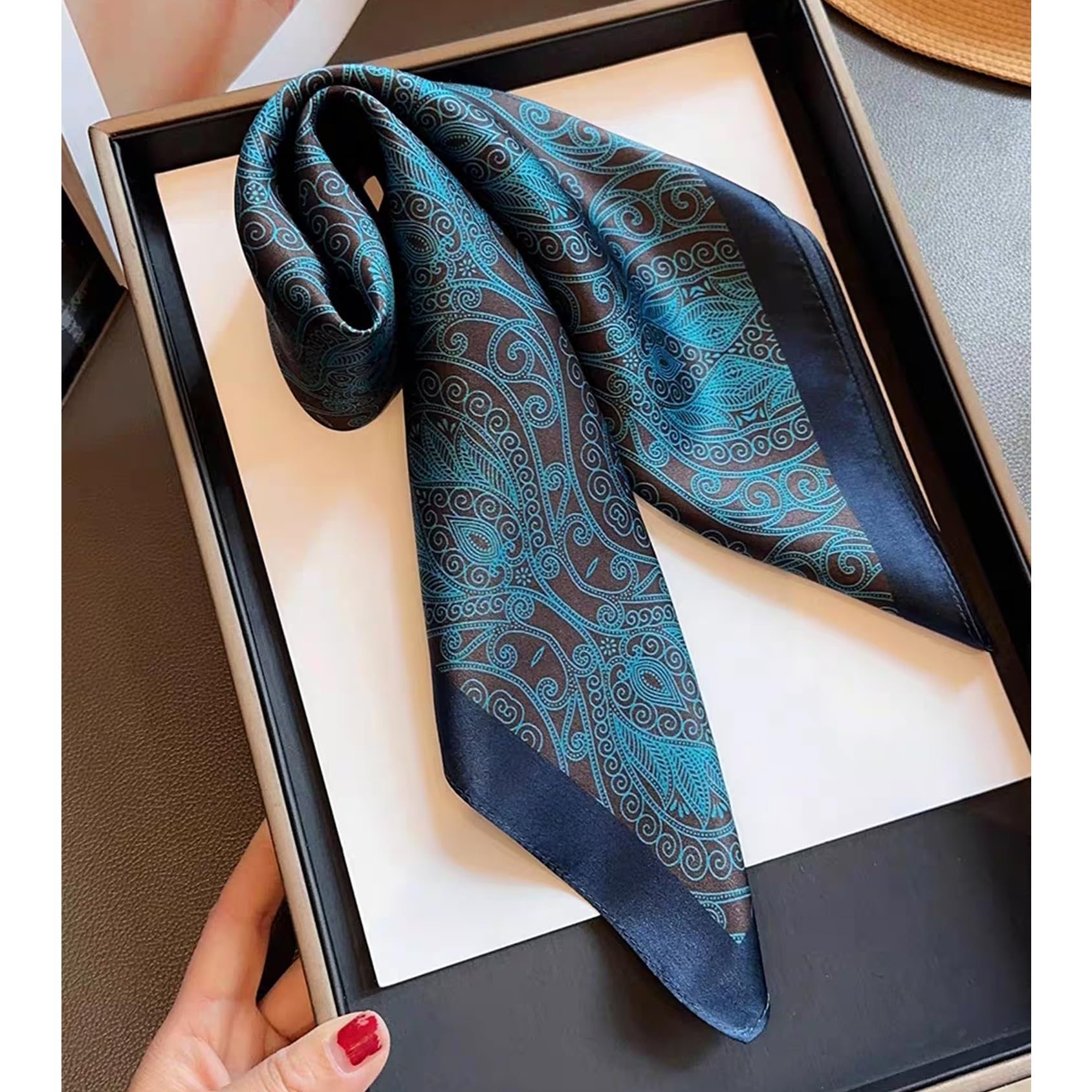 Bufanda de cuello 100 % seda de morera, 21 x 21 pulgadas, bufanda cuadrada estampada pequeña para mujer, paquete de regalo
