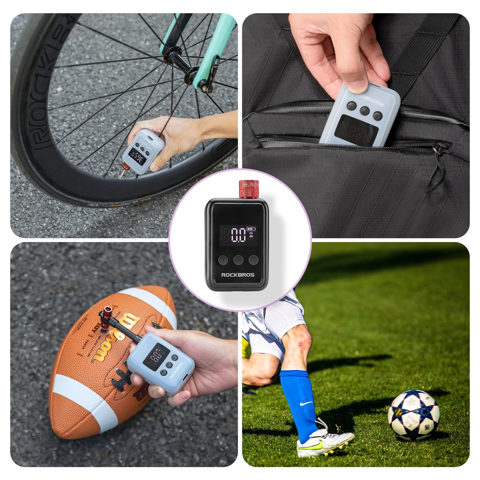 ROCKBROS Mini Bomba Eléctrica Bicicleta, 150PSI Bomba Aire Portátil Válvula Presta Schrader con Pantalla LED para Inflar Neumáticos de Bicicleta Carretera MTB Pelotas