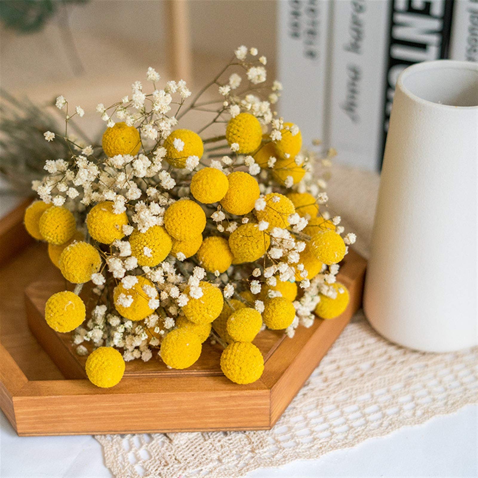 Bouquet décoratif 1 Set Naturel Gypsophila séchée Eucalyptus Golden Ball réel Fleur sèche préservée pour Accessoires de décoration de fête de Mariage à la Maison Fleurs séchées