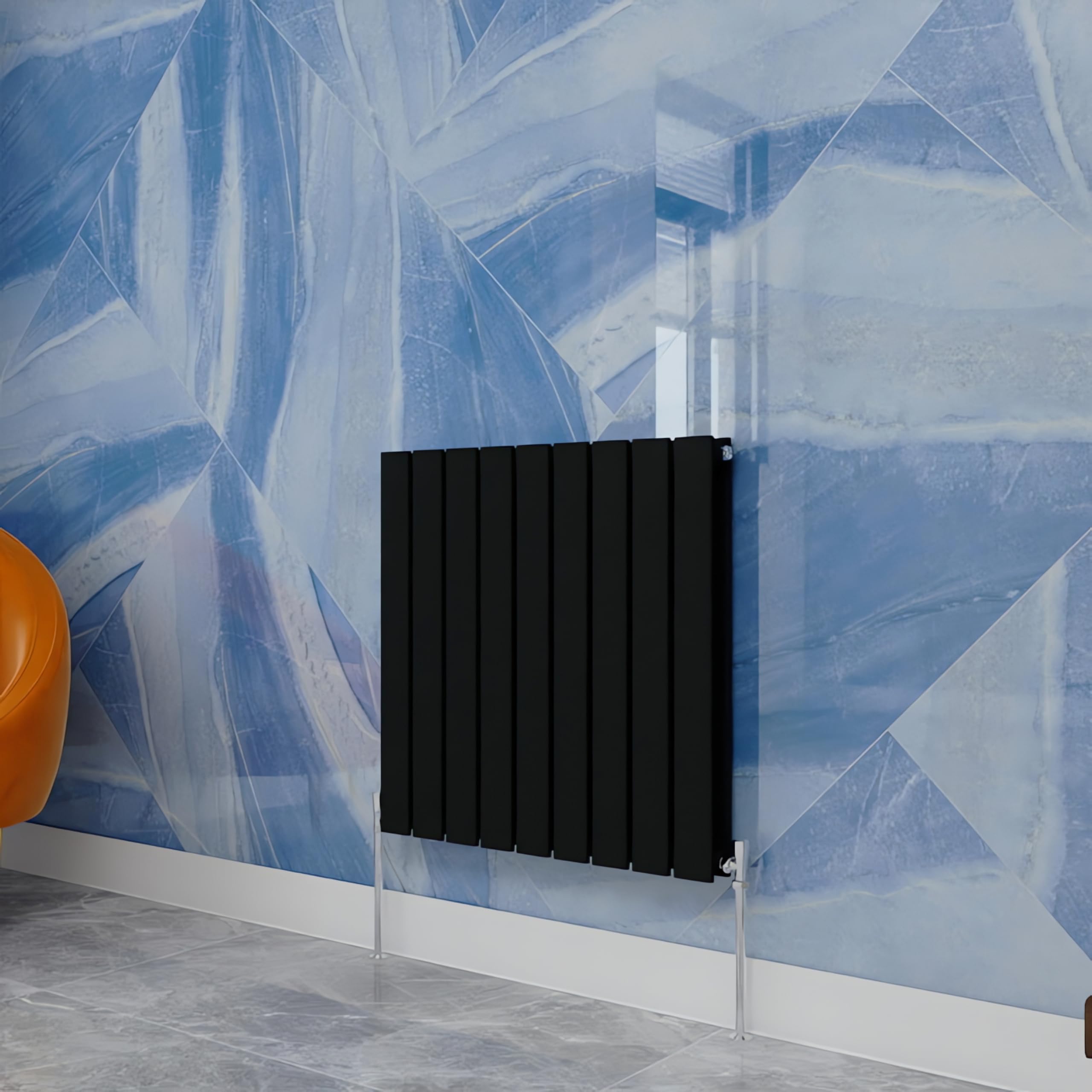 Simple Bathrooms Black Central Heating Radiator,600X612mm Horizontal Flat Double Panel Column Energy-Efficient For Morden Multi-Scene