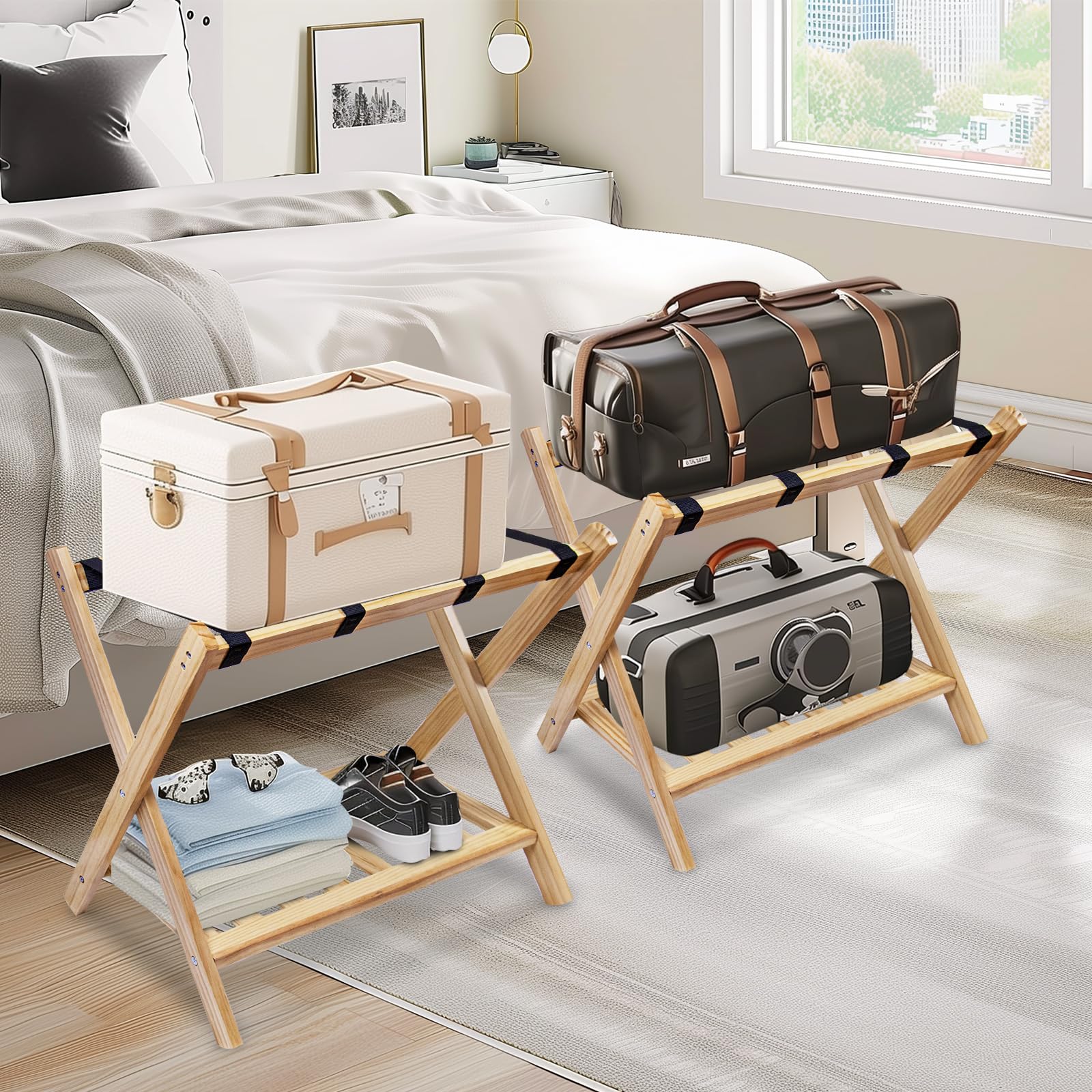 Snapklik.com : SECLATO Foldable Luggage Racks Suitcase Stand Luggage Holder