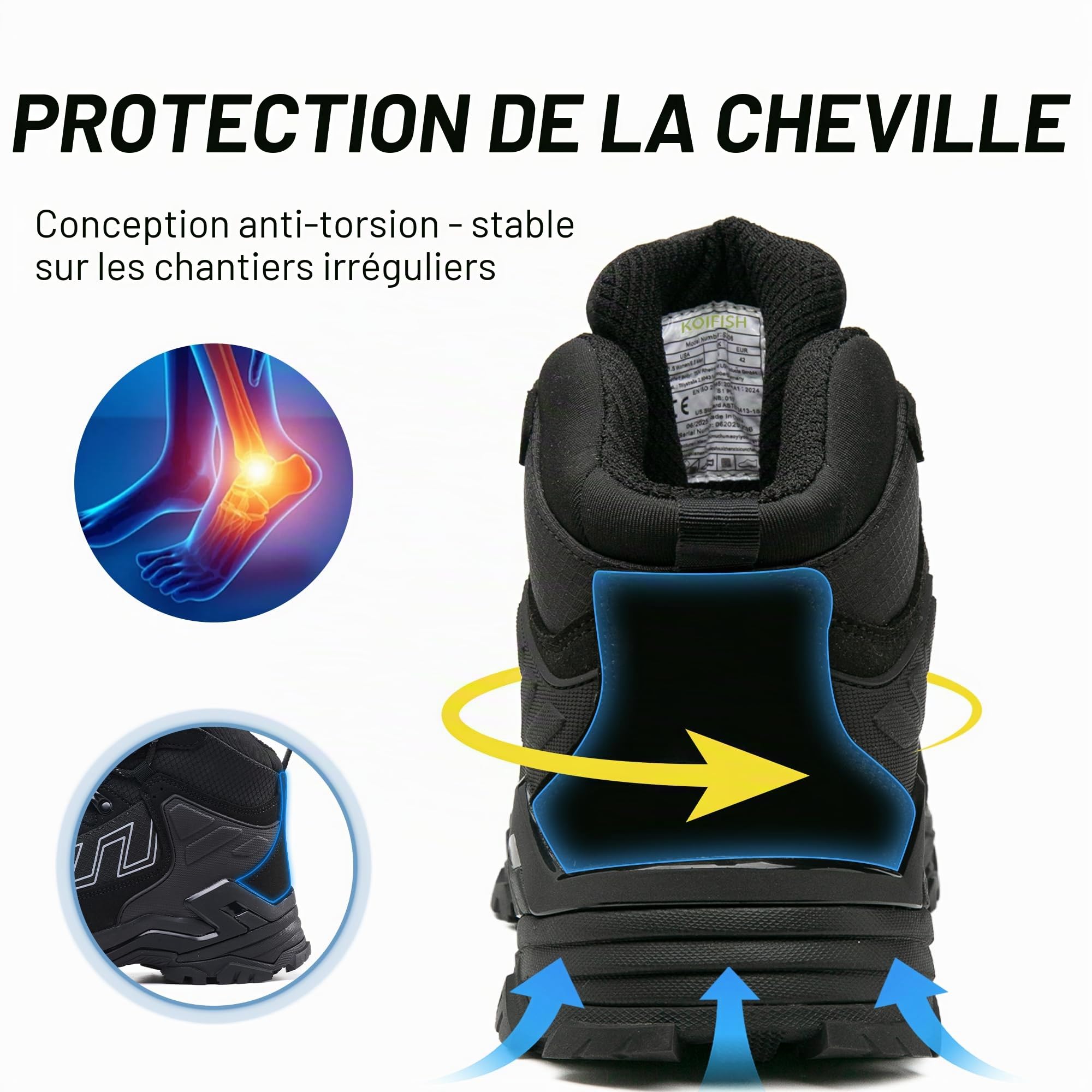 KOIFISH Chaussures de Sécurité Hommes Femme S3 ESD Basket de Securite Montante Imperméable Antidérapant Bottines de Travail Embout Composite