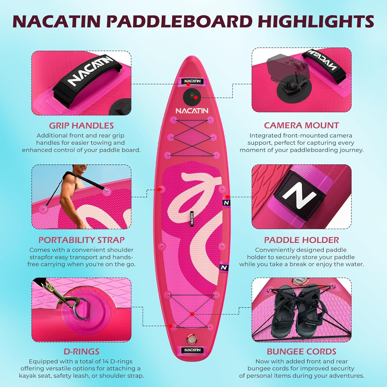 NACATIN Inflatable Stand Up Paddle Board with Kayak Seat,10'6"Upgrade Version Blow Up Paddle Boards for Adults with Premium SUP Accessories&Backpack,Adjustable Paddle,Camera Mount,Fins,Hand Pump