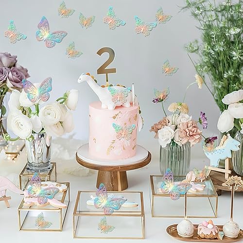 Miniatura 2 de Calcomanías de pared 3D, 24 mariposas plateadas arcoíris, decoración de pared, decoraciones de fiesta para cumpleaños (estilo uno)