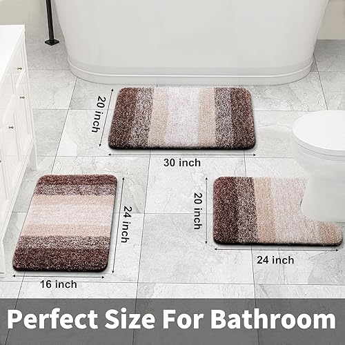 Miniatura 9 de OLANLY Juego de 2 alfombras de baño y alfombras de baño ombré, tamaño 44 x 24 pulgadas y juego de alfombra de baño de 24 x 16 + 30 x 20 pulgadas,