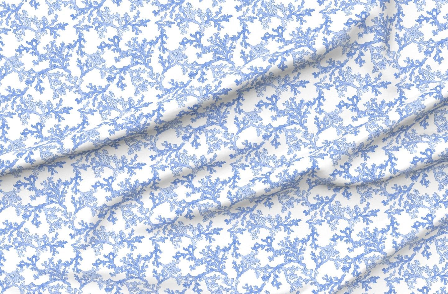 Spoonflower Fabric - Blue Ocean Coral Coastal Beach Nautical Resort Island Under The Sea Printed on Petal Cotton Fabric Fat Quarter - Sewing Quilting Apparel Crafts Decor