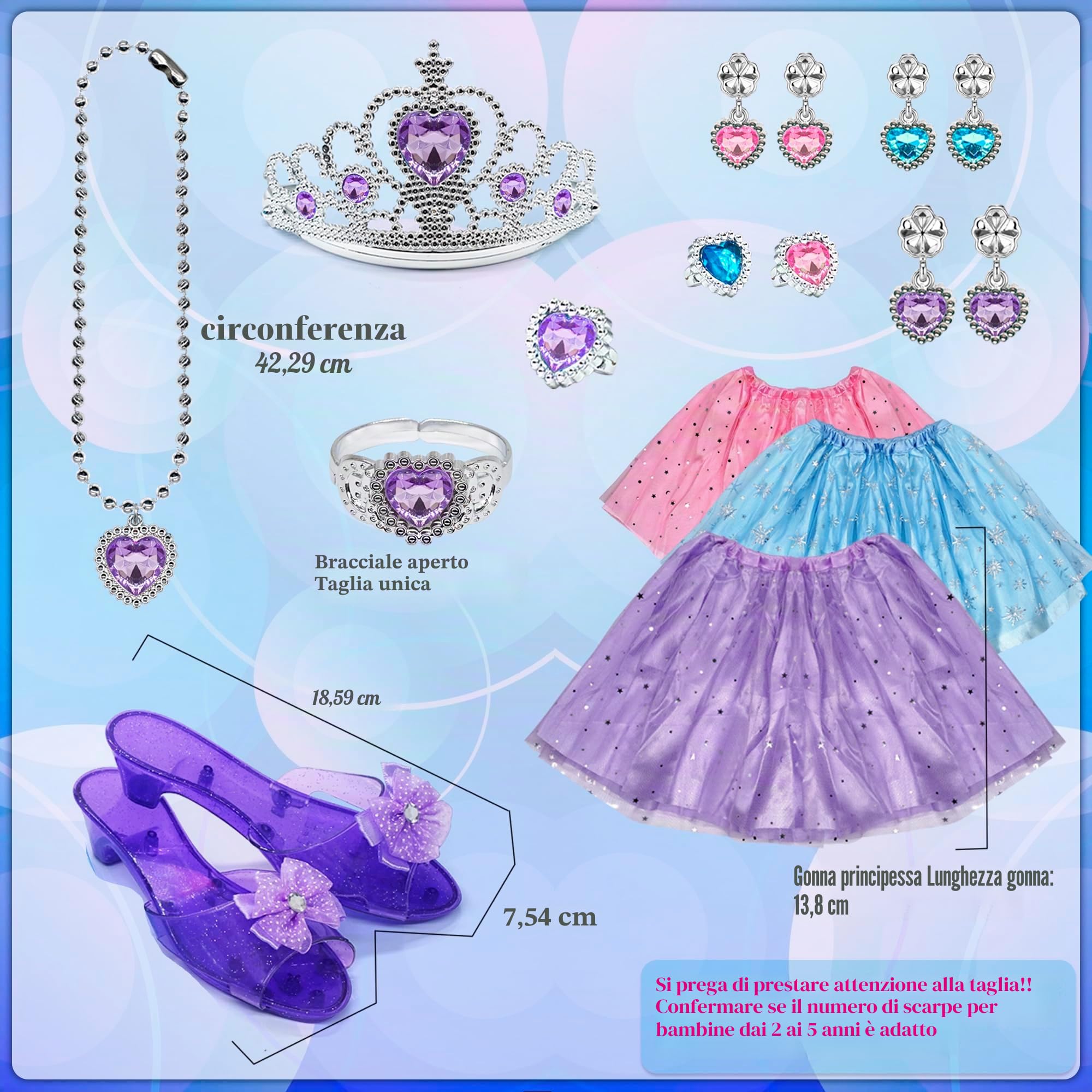 Principessa Vestire Abiti Ragazza - Costume Bambini con Robbe, Scarpe, Gioielleria, Giocattoli per Ragazze Età 3,4,5,6 anni, Scarpe Bambini Gioco di Ruolo Idea Regalo per Compleanno Natale