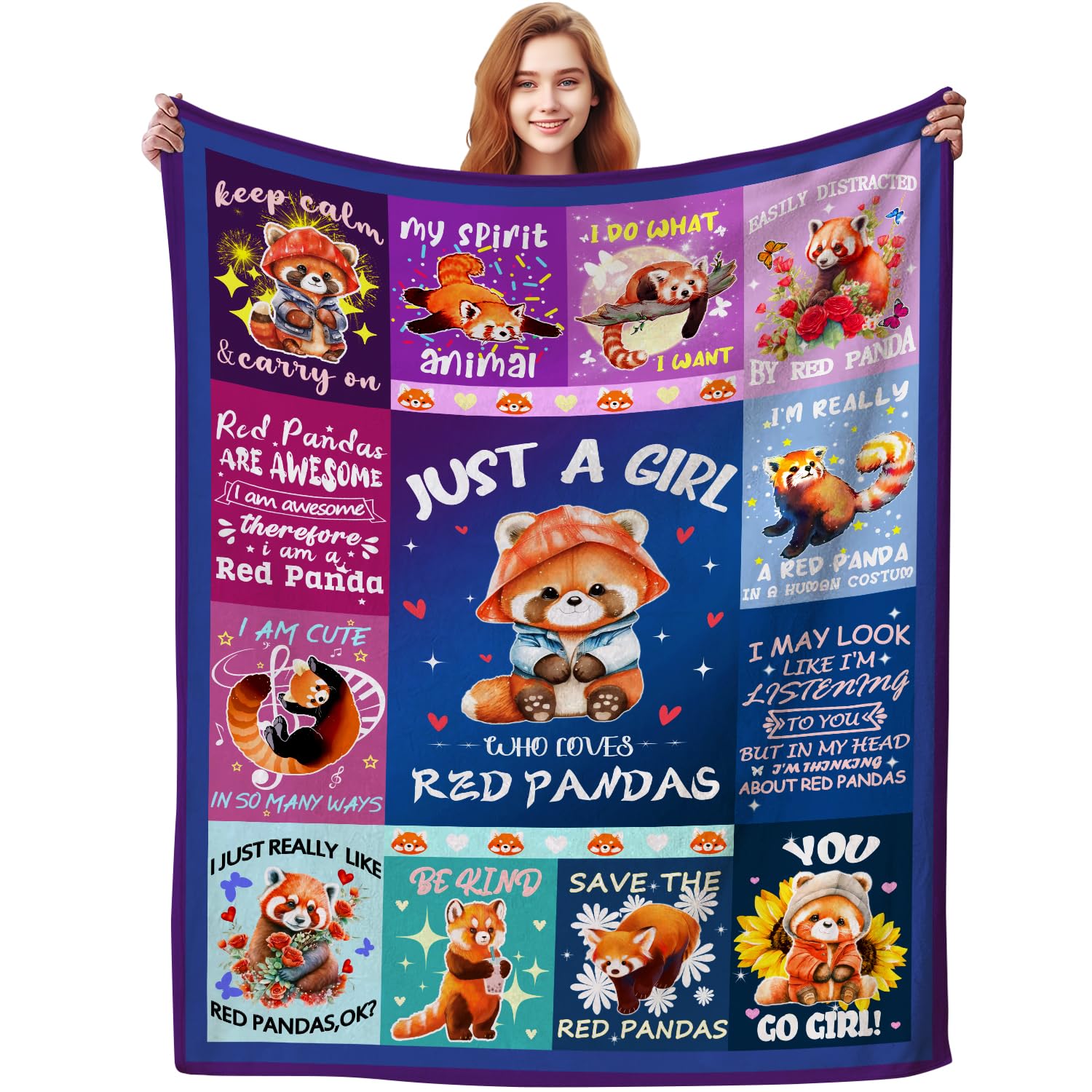 ZABAOBO Cute Red Panda Blanket Gifts for Girls Kids Adults,Red Panda Stuff Animal Throw Blankets,Funny Gifts for Women 80"X 60"INCH