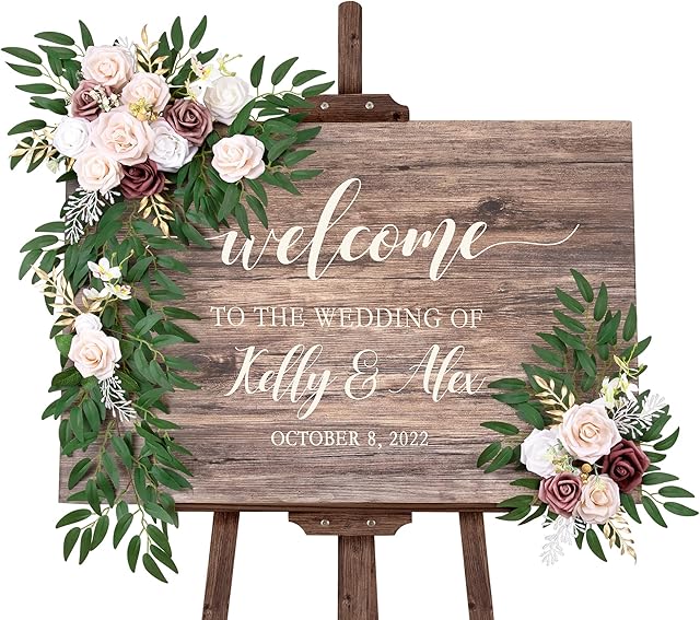 DORIS HOME Artificial Wedding Flowers Swag for Wedding Ceremony Sign Floral Decoration Pink and Mauve 1 Set