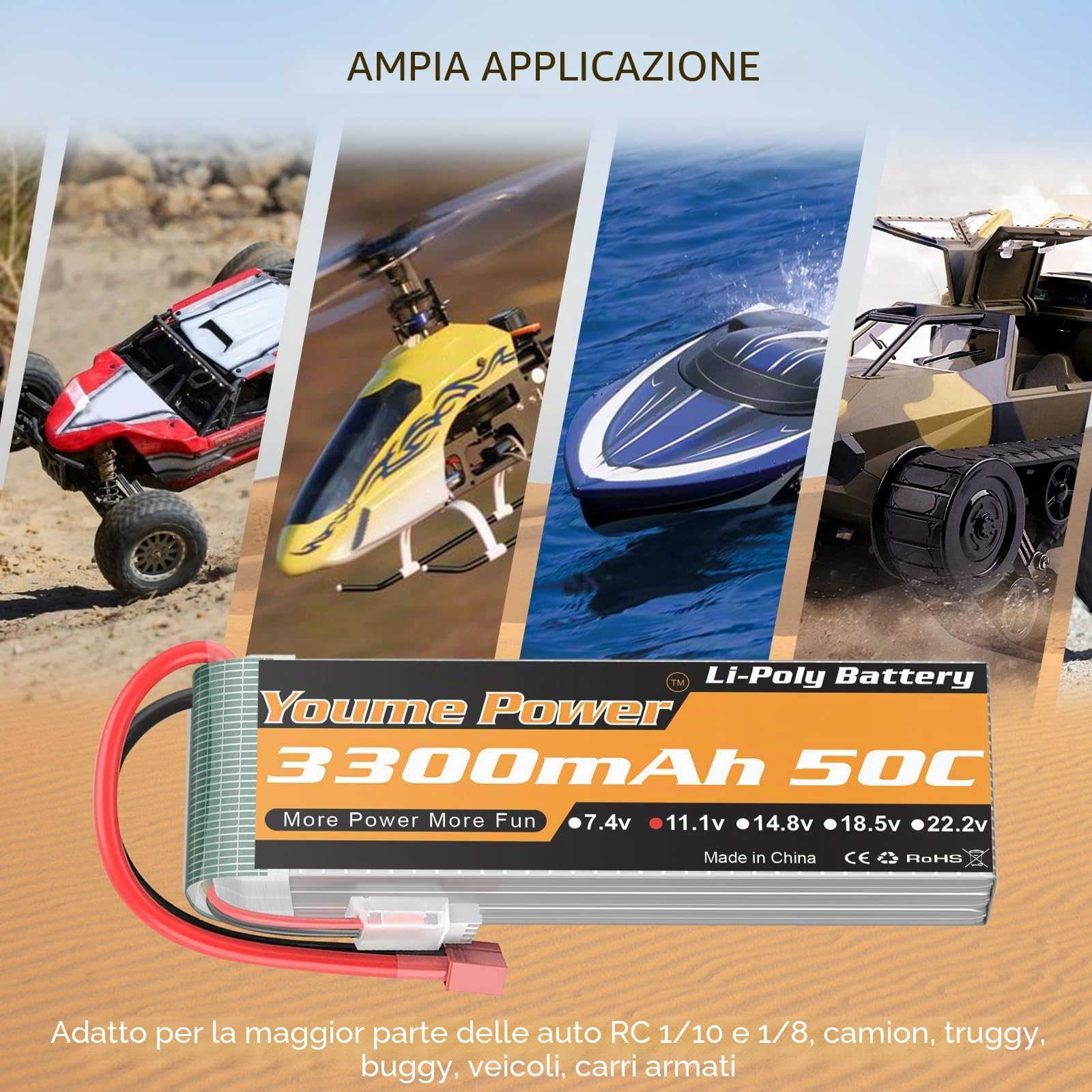 Batteria LiPo 3S 11.1V 3300mAh 50C connettore T per RC auto drone barca 2pz | Youme Batteria LiPo 3S 11.1V 3300mAh 50C connettore Deans T Soft Case per RC auto camion truggy aereo drone FPV barca