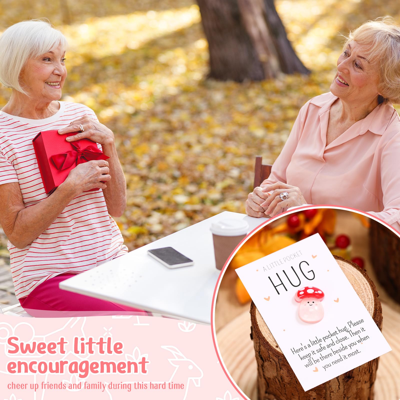 7 Sets Pocket Hug Rabbit Tokens - Mini Resin Animals With Positive Cards Emotional Support Gifts