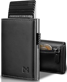 Cartera Pop Up para Hombre con Monedero, Cartera Trifold con Ventana para ID, Tarjetero Inteligente con Bloqueo RFID y 6 Ranuras para hasta 11 Tarjetas (Negro)