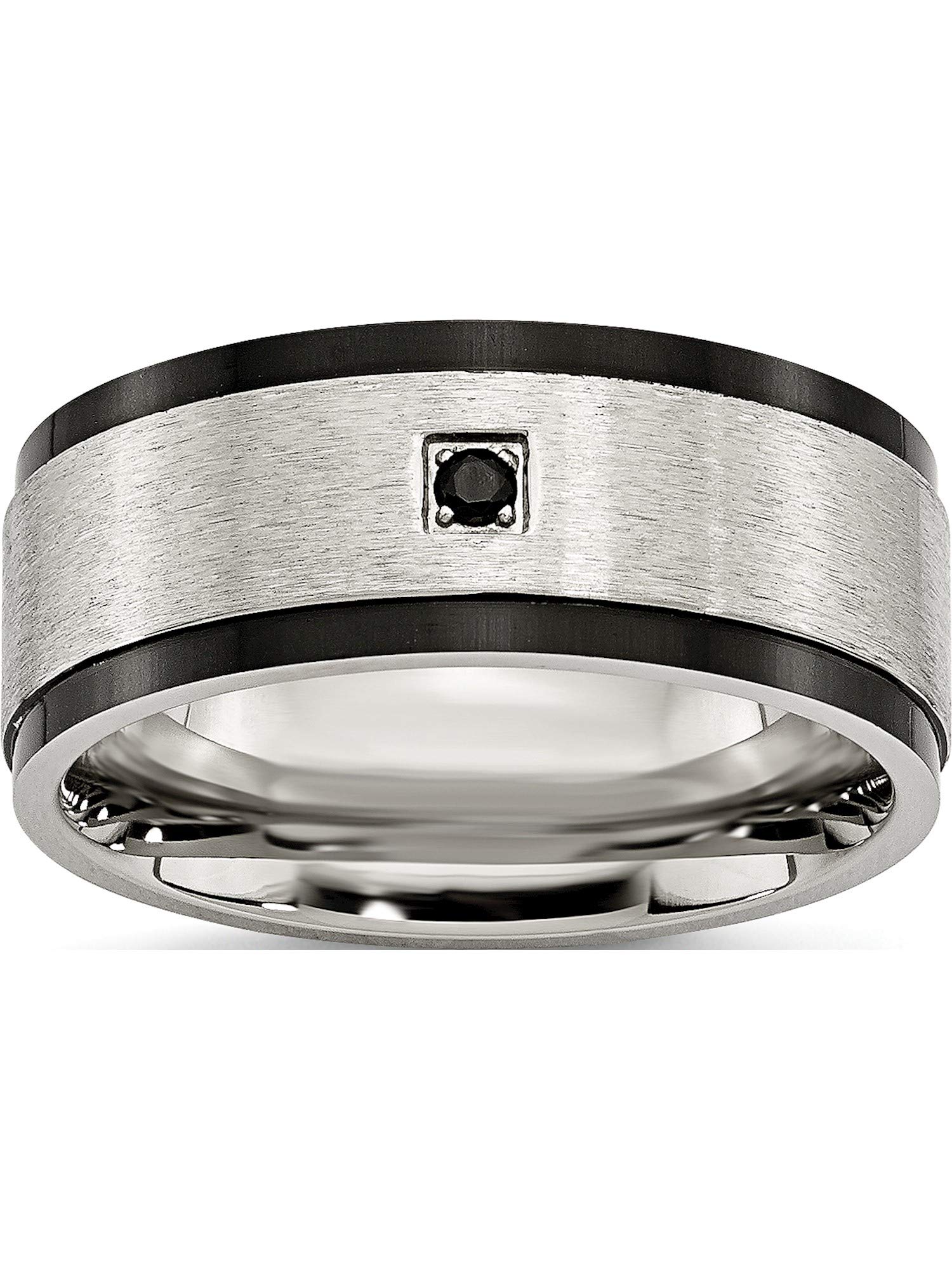Chisel Stainless Steel Brushed/Polished Black IP-Plated with Cz Ring (Width=9)