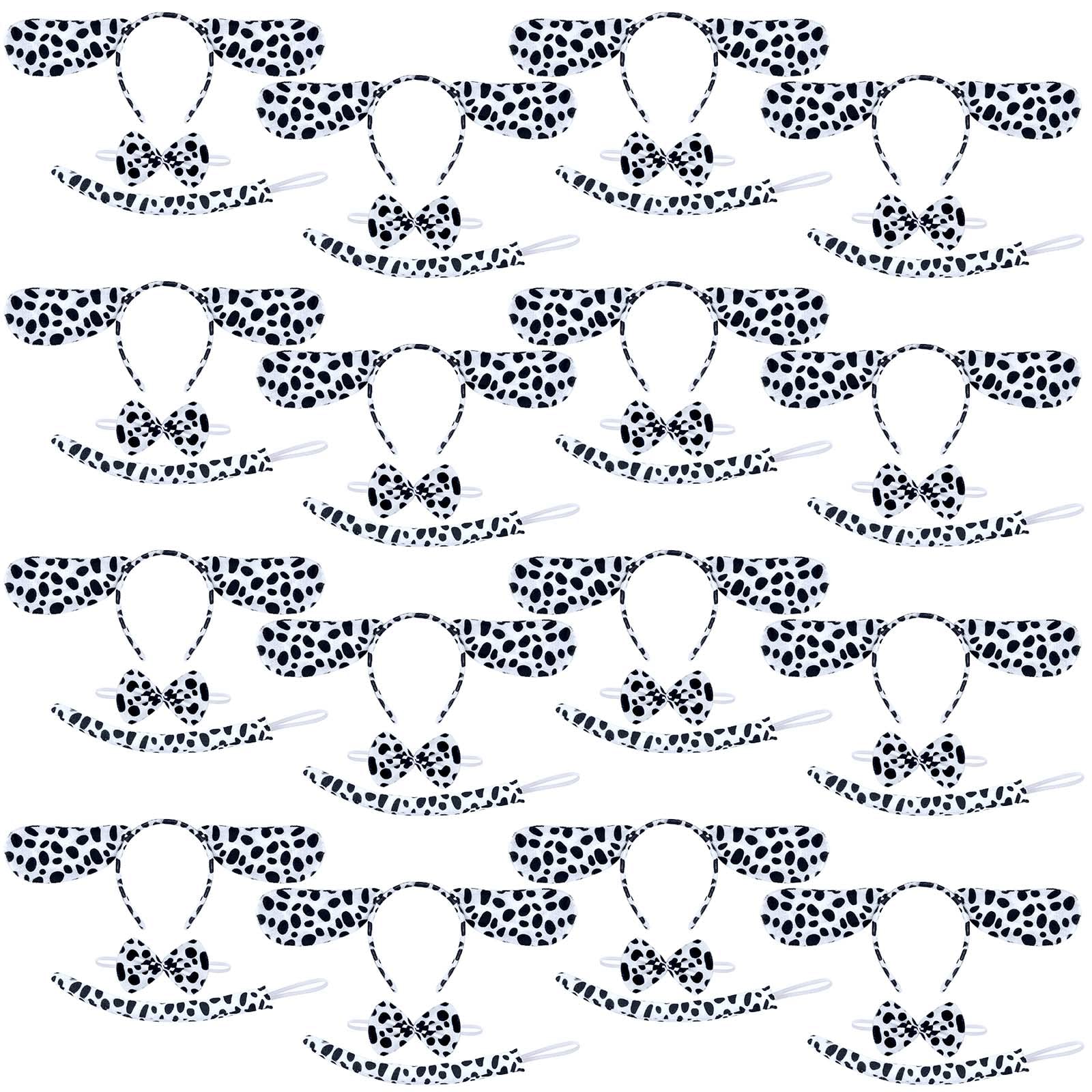 Coopay 48 Pieces Halloween Dalmatian Costume Set Dog Ears Headband Kit Include Dalmatian Ears Headbands Bow Tie and Tail for Christmas Halloween New Year Cosplay Costume or Party Decoration