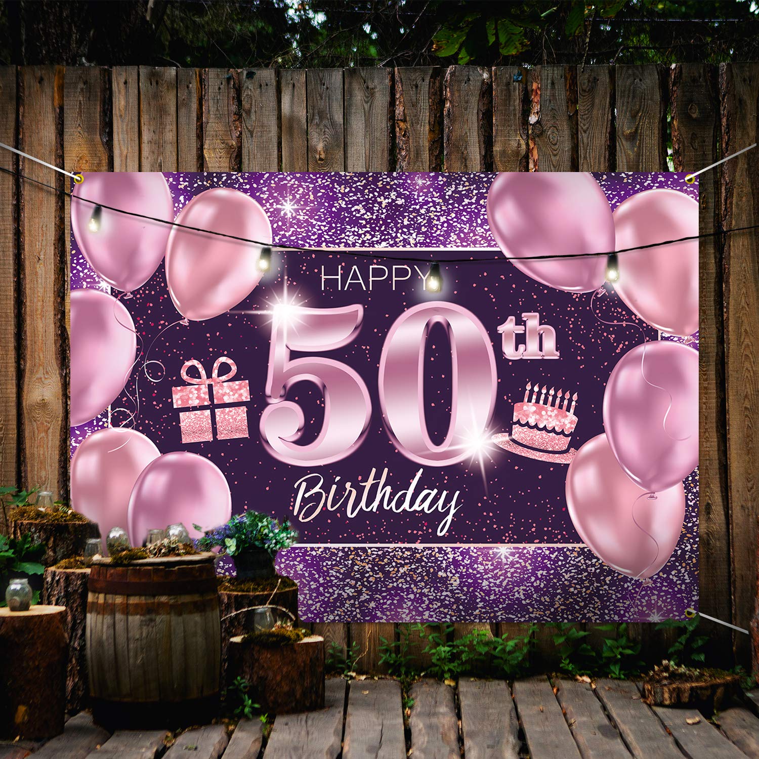 Bannière Happy Birthday Rose rose