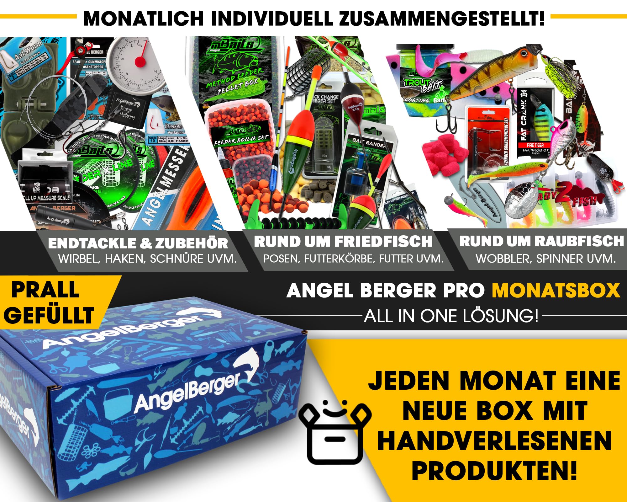 Angel Berger Pro Monatsbox Angelbox gefüllt mit Angelzubehör Promo Box Fishing Tackle Geschenk Angeln Angelgeschenk (Juli)