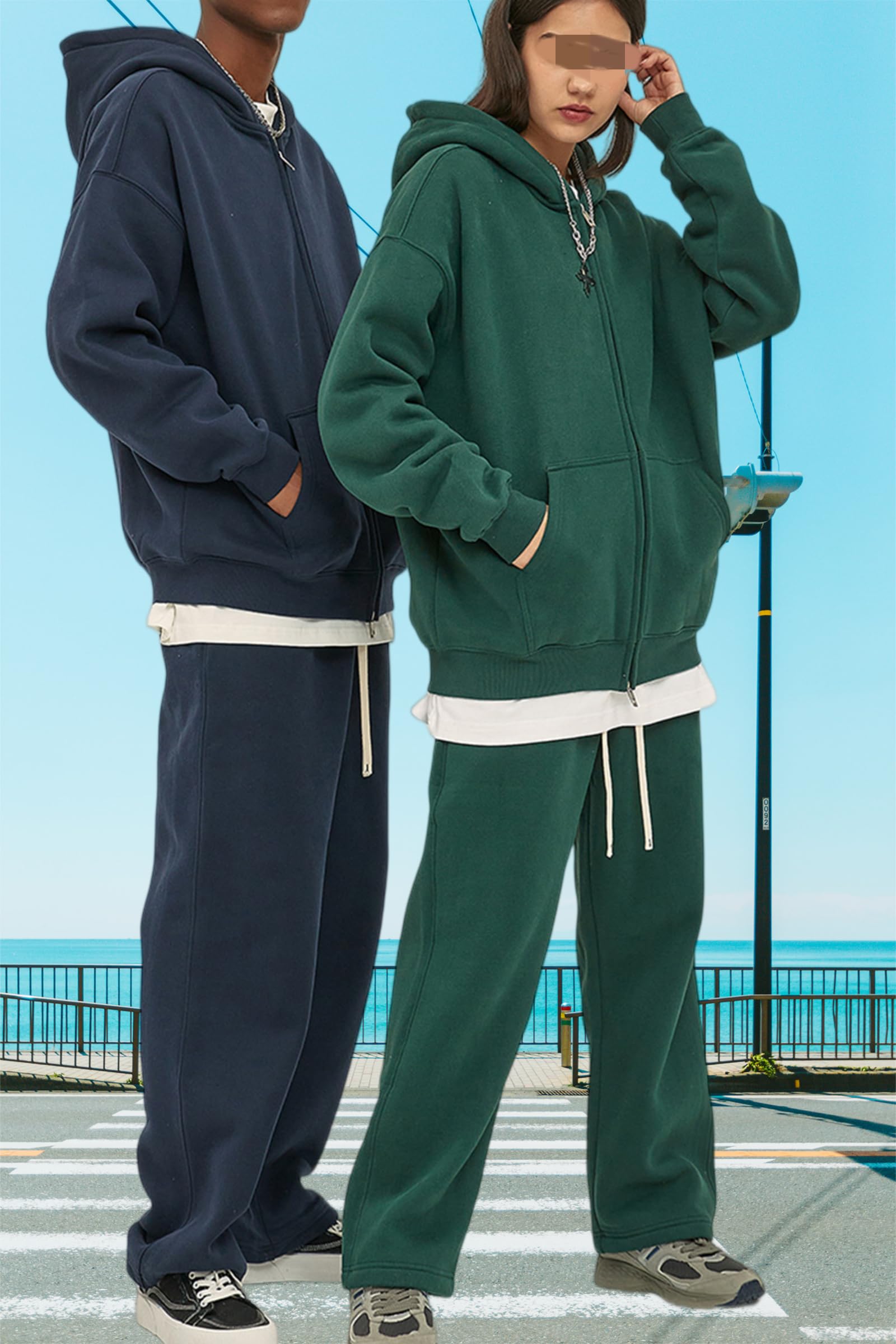 Dres, kurtka dresowa, bluza z kapturem, z zamkiem błyskawicznym, spodnie do joggingu zimowego, Kolor biały, XL | Kurtka polarowa unisex z zamkiem błyskawicznym i spodniami do biegania, ciepła i wygodna do codziennego użytku