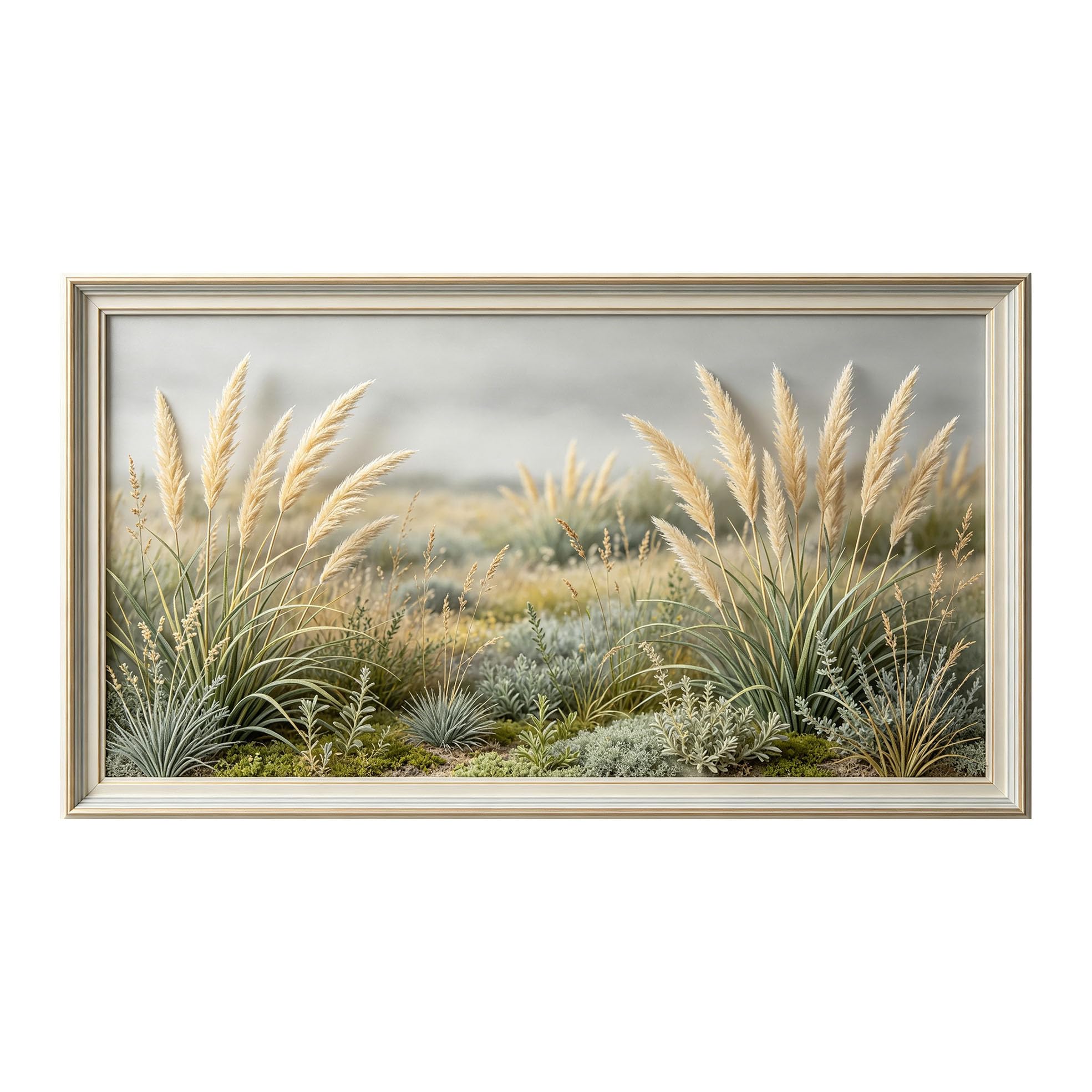 Murasolite 3D Framed Wall Art Pampas Grass Meadow Landscape Modern Botanical Oil Painting SelfAdhesive Fabric Mural Wall Decor,No Damage to Wall,AntiFall Safe Design for Bedroom Living Room