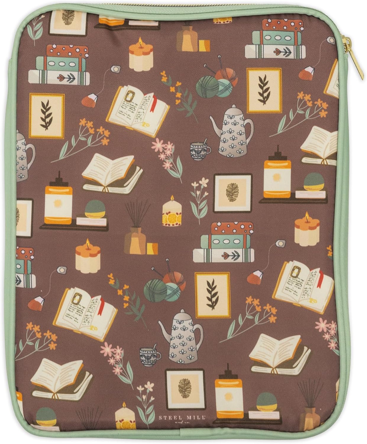 Steel Mill & Co Book Sleeve, Padded Zipper Book Protector for Hardcover & Paperback, 11" x 8" Book Pouch with Front Pocket for Pens, Bookmarks & Supplies (Book Nook- Once Upon A Time)