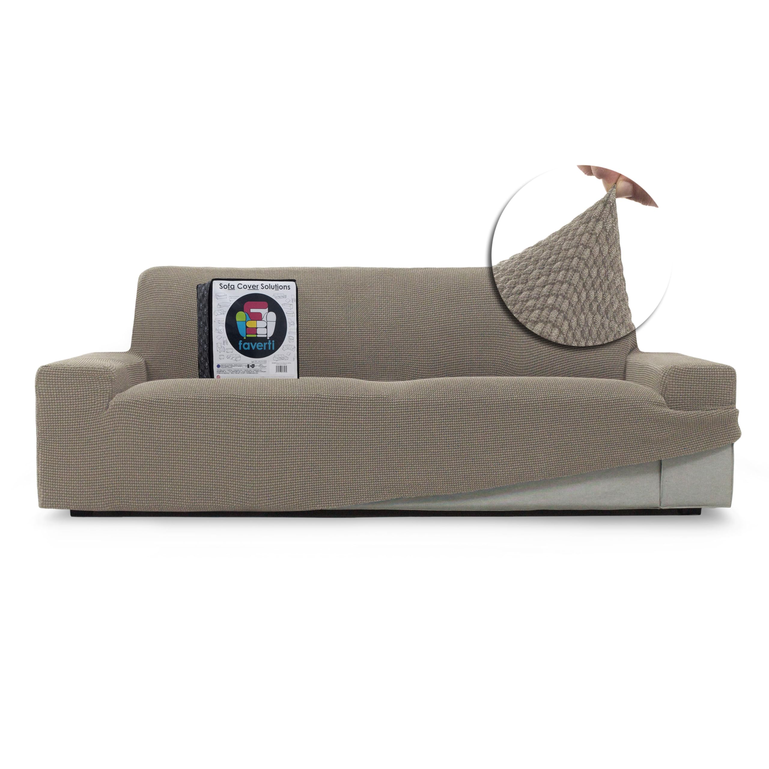 FAVERTI® Super elastischer Sofabezug für 3-Sitzer von 180 bis 230 cm | Modell Novele | Leinen | Universalbezug, ideal für Jede Form von Sofas, hochwertiger Jacquard-Stoff, Baumwollgefühl