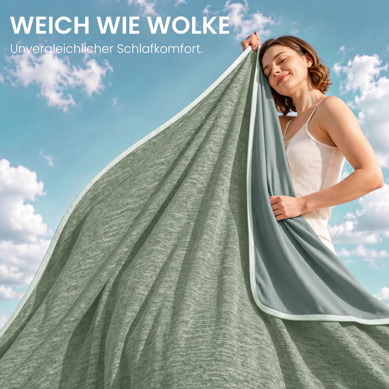 L'AGRATY Kühldecke (230x270 cm) – Schweißabsorbierend, Wärmeregulierend für Erwachsene an warmen Nächten, Q-Max 0.5 für Hitzköpfe, ultraleichte Kühldecke,grün