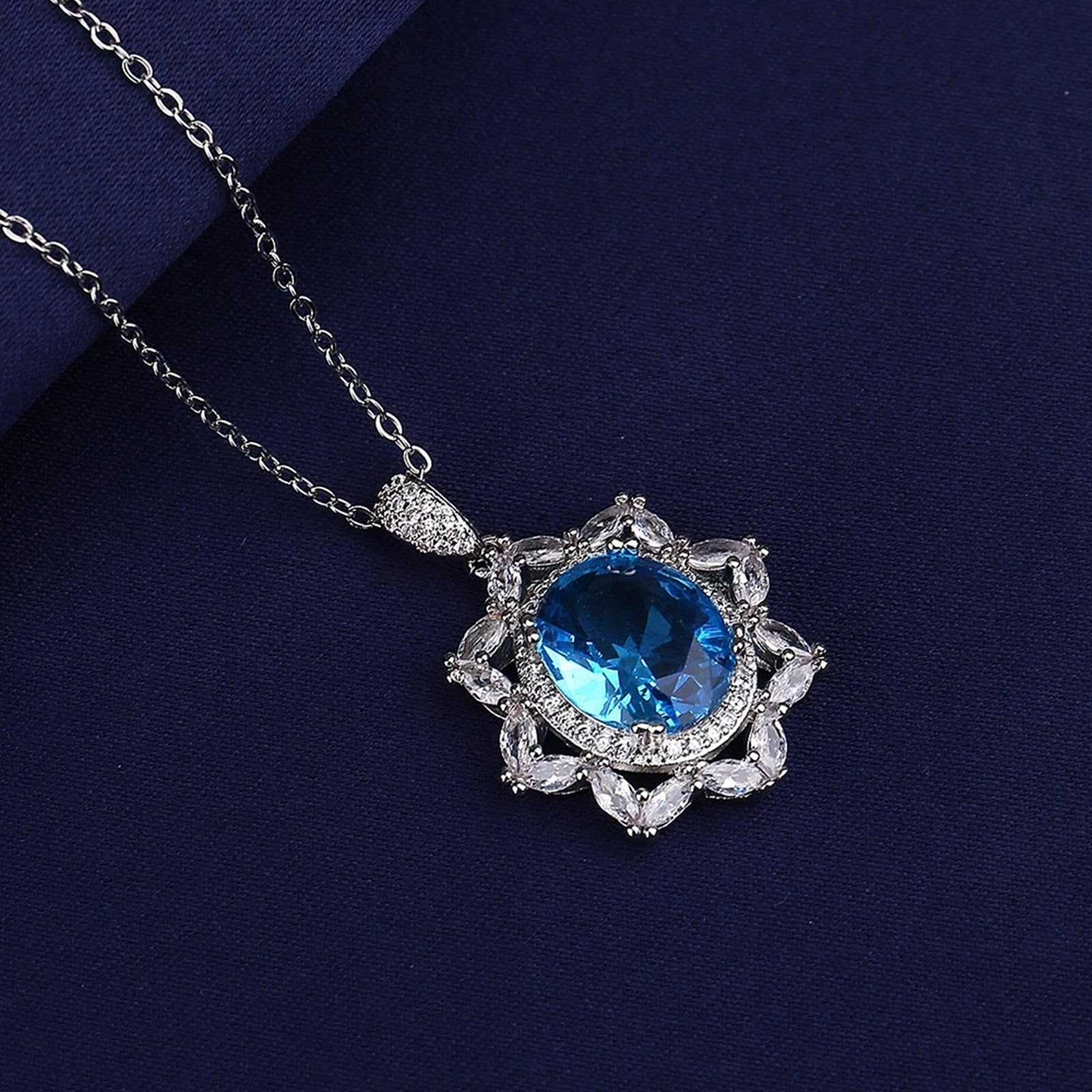 KnSam Cadena de oro blanco de 18 quilates 750 para mujer, delicado oro real, joyas, collares para mujeres, flores con topacio azul ovalado, cadena de oro de 18 quilates con moissanita, plata, 45 + 5