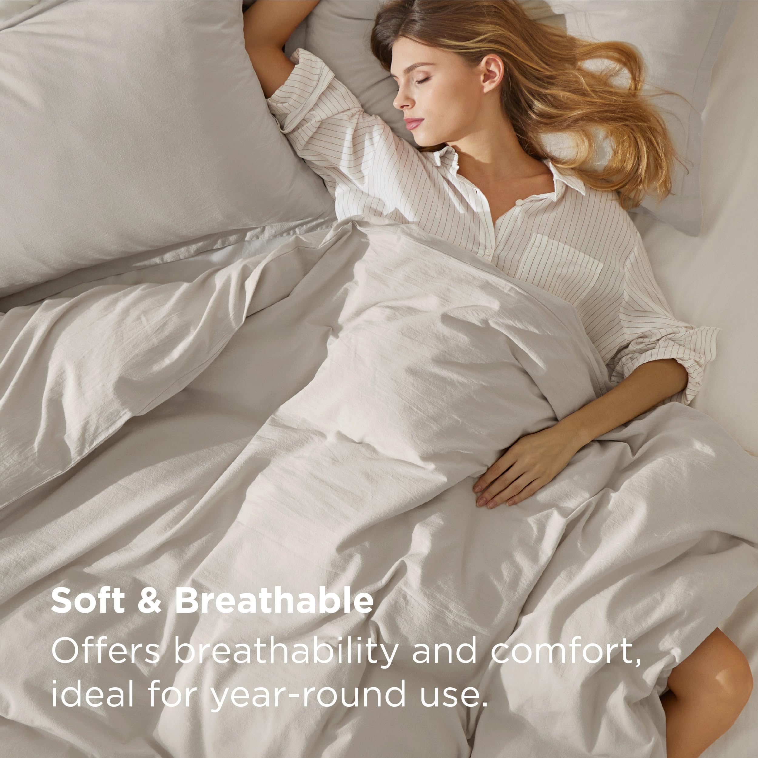 Bedsure 100% Stone Washed Cotton Duvet Cover King - Light Greige Minimalist Cotton Duvet Cover Linen Like for All Seasons - GentleSoft™ Plain Simple Bedding (Light Greige, King, 104"x90")