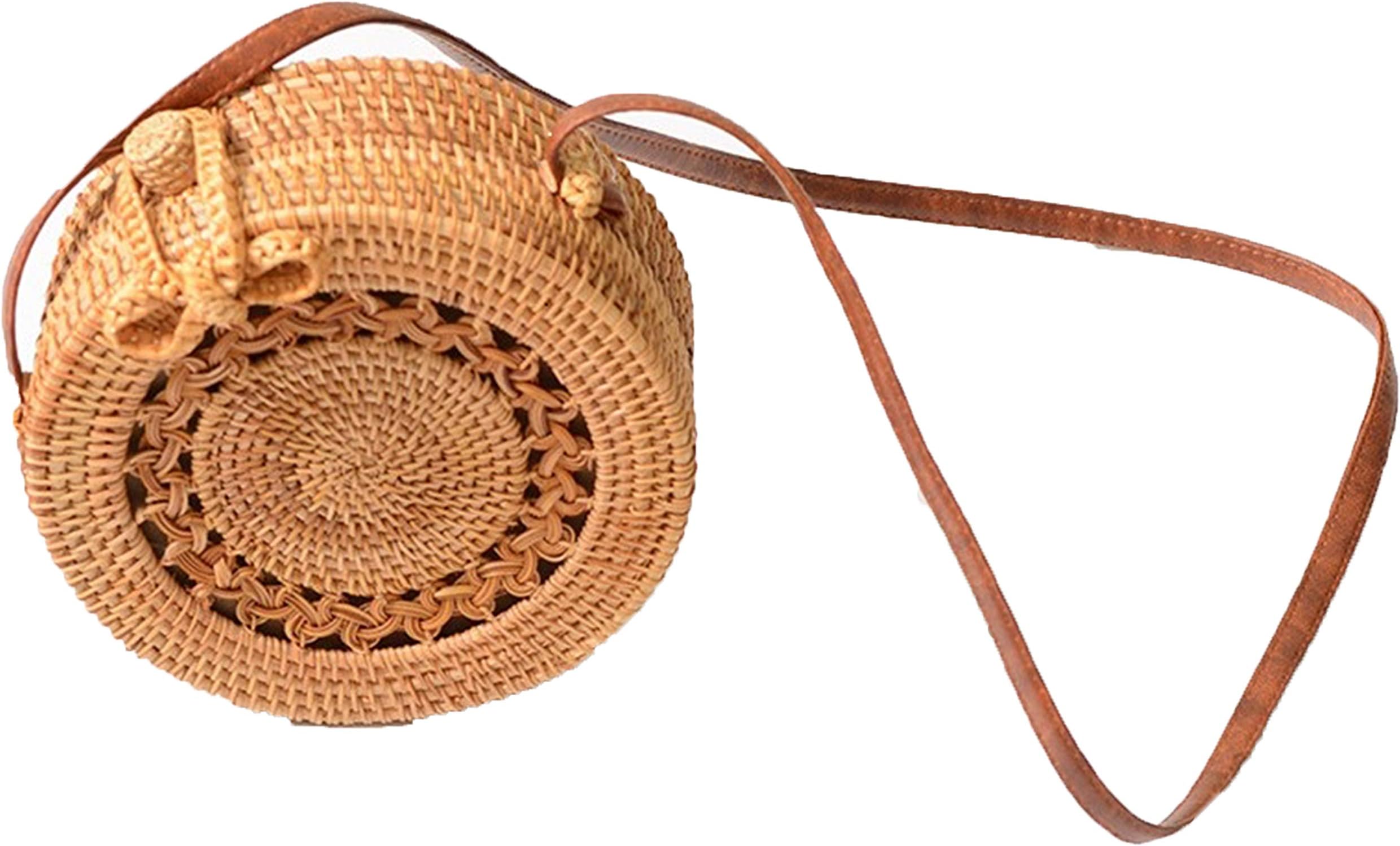 FIV-Tropic Handwoven Round Rattan Bag-Linen Inside and Bow Clasp (Braied)