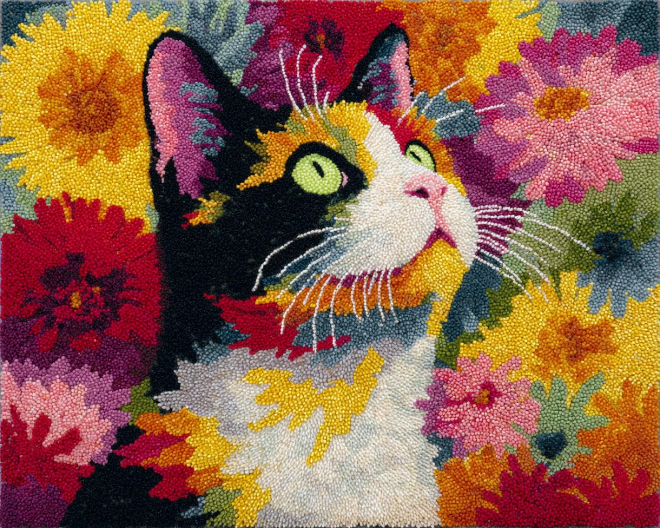 AMBATTERY Carpet Latch Hook Kit Cats and Flowers 60x90cm