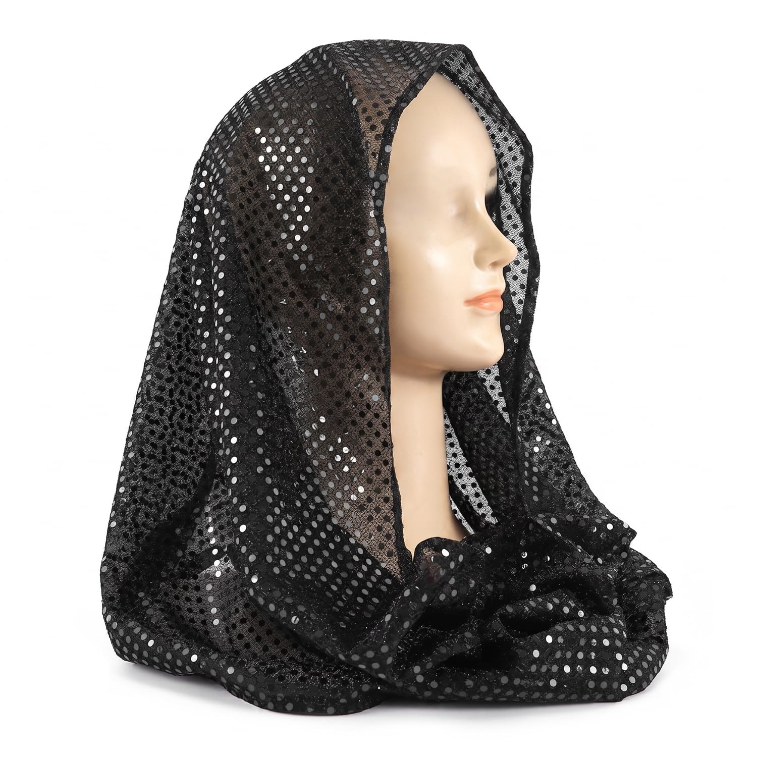 Lotsdonxia Sequin Rave Hood, Glitter Bandana Head Scarf Black